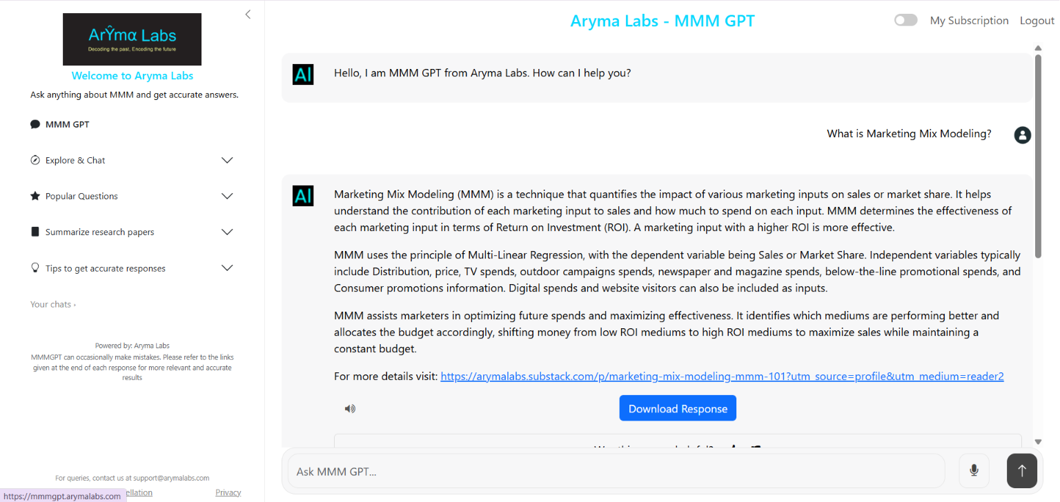 The MMMGPT conversational interface for Marketing Mix Modeling.